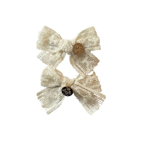 Halo Luxe Ivory Isla Lace Knit Double Bow Clip