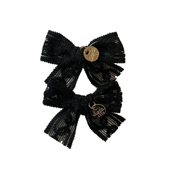 Halo Luxe Black Isla Lace Knit Double Bow Clip
