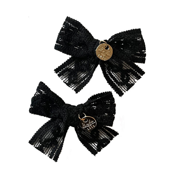 Halo Luxe Isla lace knit double bow clips black