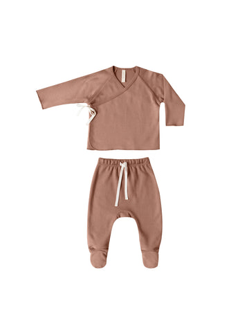 Quincy Mae Clay Kimono Top + Footed Pant Set