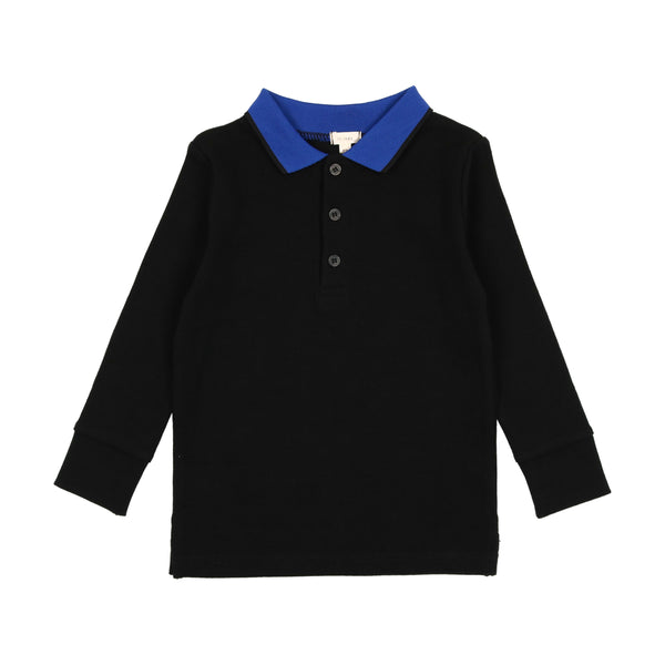 Lil Legs Black / Royal Blue Colorblock Ribbed Polo