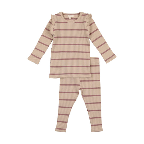 Lil Legs Berry Stripe Girls Ribbed Set