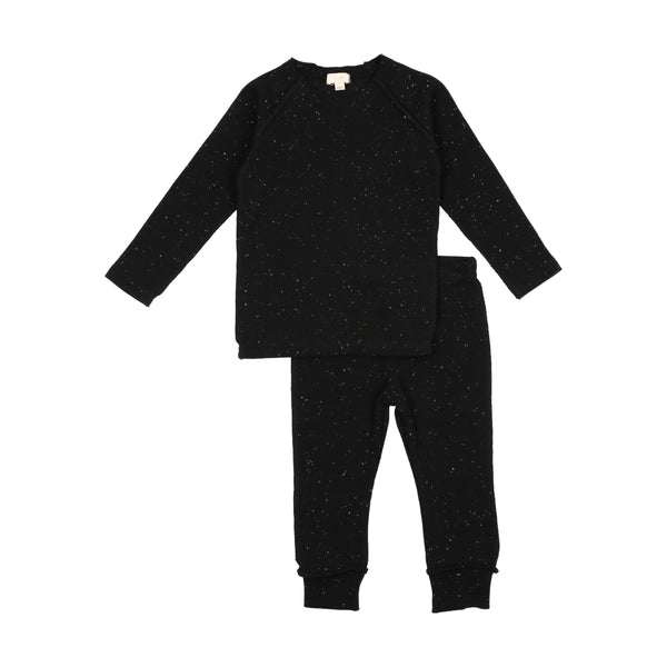 Lil Legs Black Speckle Boys Ribbed Set