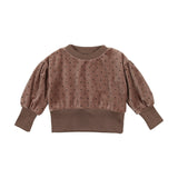 Lil Legs Taupe Dotted Velour Puff Sleeve Sweatshirt & Pant Set