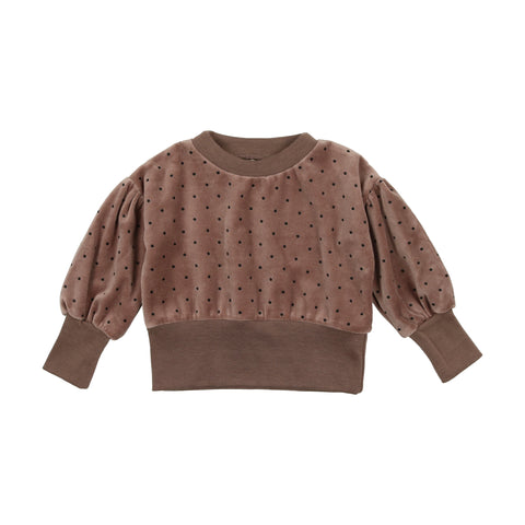 Lil Legs Taupe Dotted Velour Puff Sleeve Sweatshirt & Pant Set