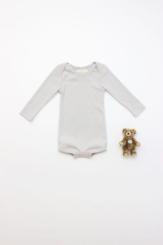 Flora and Henri Long Sleeve Onesie With Snaps Pale Grey