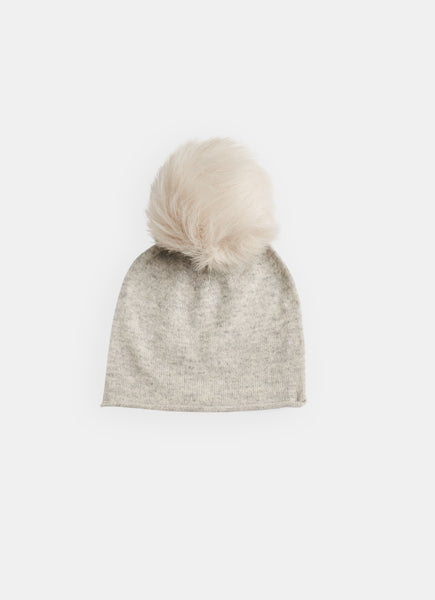 Belle Enfant Silver Marl Grey with Fur Pompom Hat