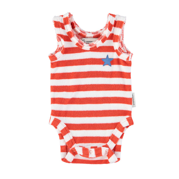 Piupiuchick Red & Ecru Stripes Terry Sleeveless Body