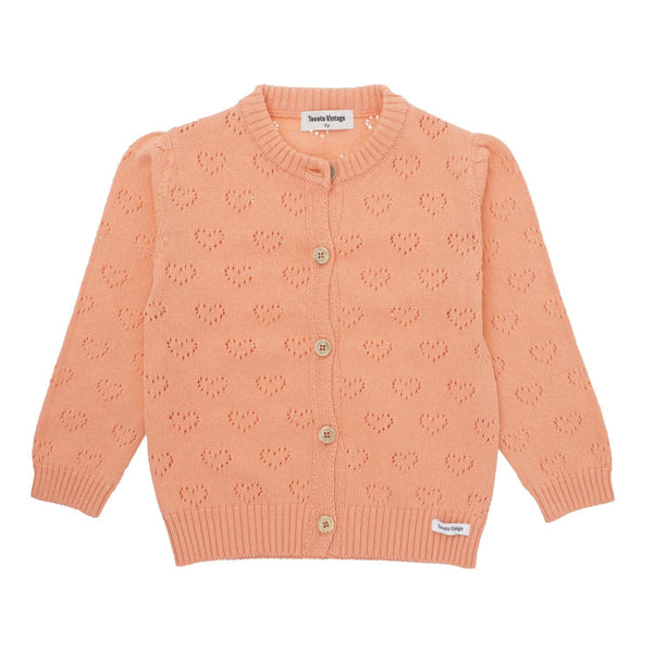 Tocoto Vintage Pink Hearts Pointelle Knit Girls Cardigan