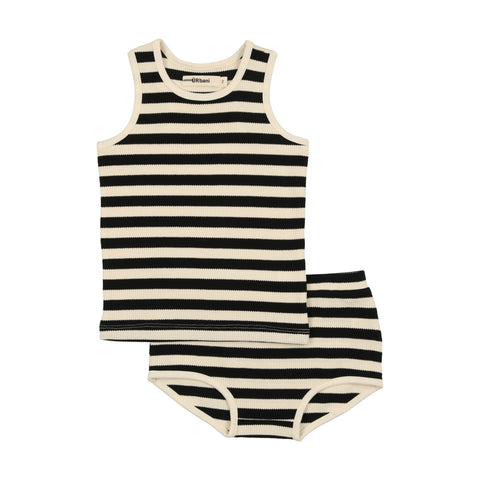 Urbani Black/Cream Stripe Waffle Bloomer Set