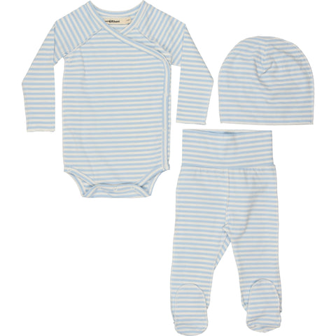 Urbani Slate Blue Thin Stripe Baby Gift Set with Beanie