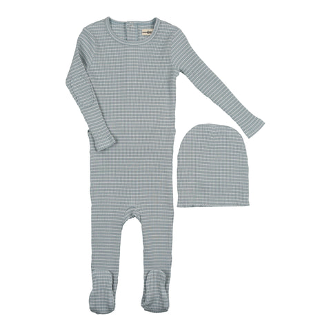 Urbani Slate & White Striped Onesie With Beanie