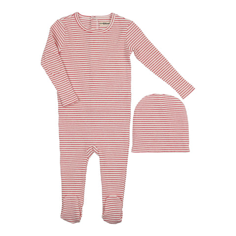 Urbani White & Red Striped Onesie With Beanie