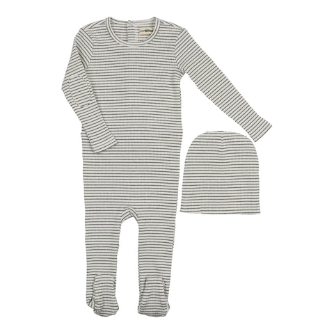 Urbani White & Black Striped Onesie With Beanie