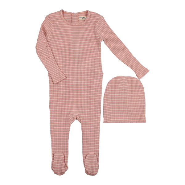 Urbani Mauve & White Striped Onesie With Beanie